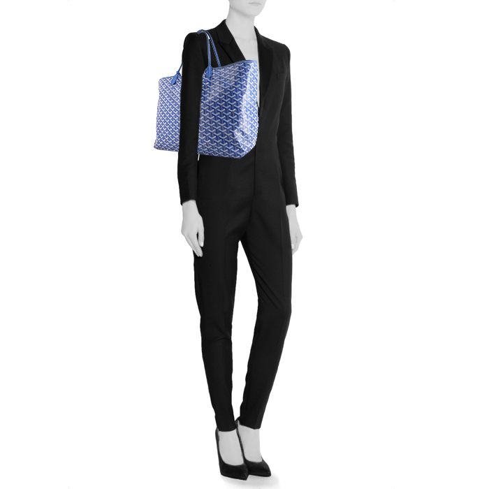 Bolso Cabás Goyard Saint-Louis en lona Monogram azul y cuero azul - Detail D1