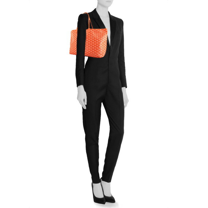 Sac cabas Goyard Saint-Louis moyen modèle en toile monogram enduite orange et cuir orange - Detail D1