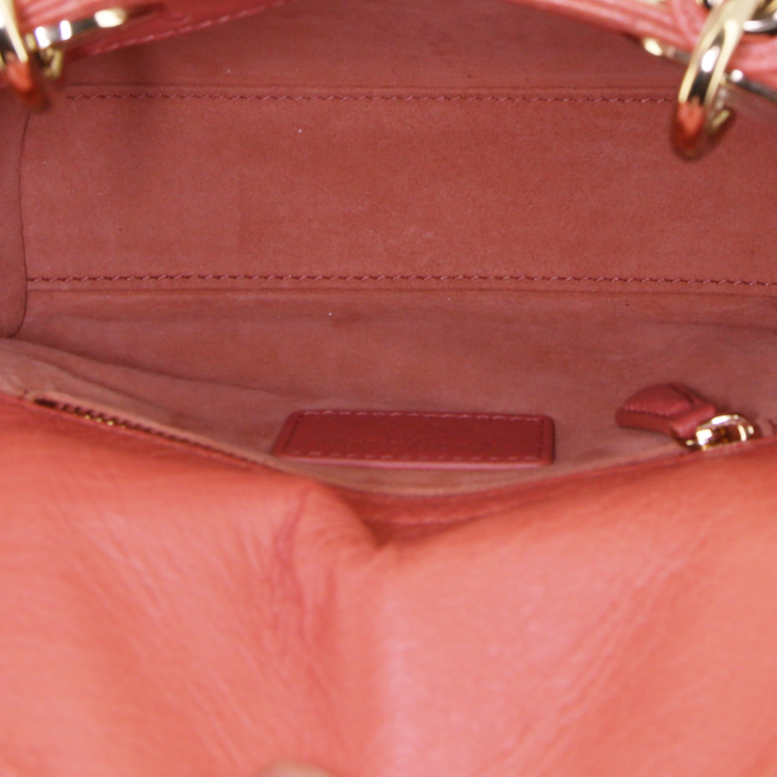 Dior Lady Dior mini shoulder bag in Shrimp Pink ostrich leather - Detail D3