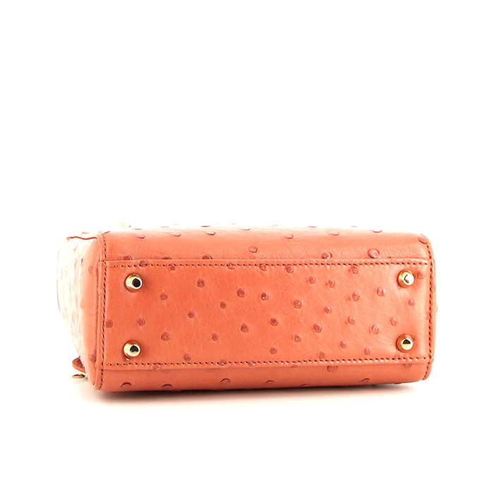 Dior Lady Dior mini shoulder bag in Shrimp Pink ostrich leather - Detail D5