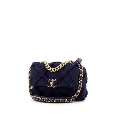 Borsa Chanel 19 in tela trapuntata blu