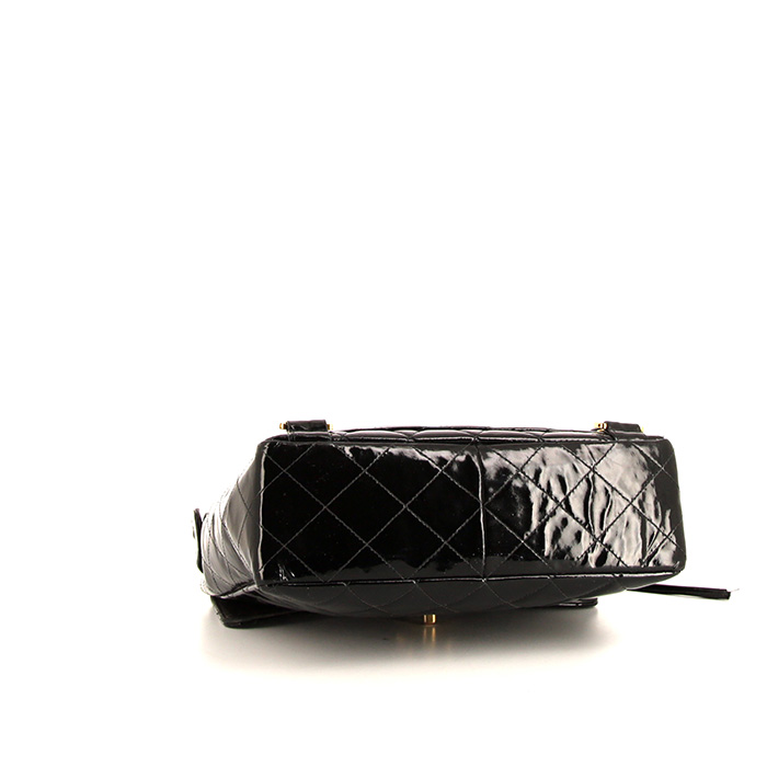 Zaino Chanel Vintage in pelle verniciata e foderata nera - Detail D4