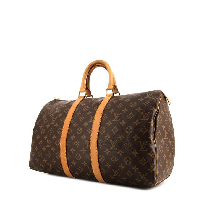 Sac de voyage Louis Vuitton Keepall 45 en toile monogram et cuir naturel