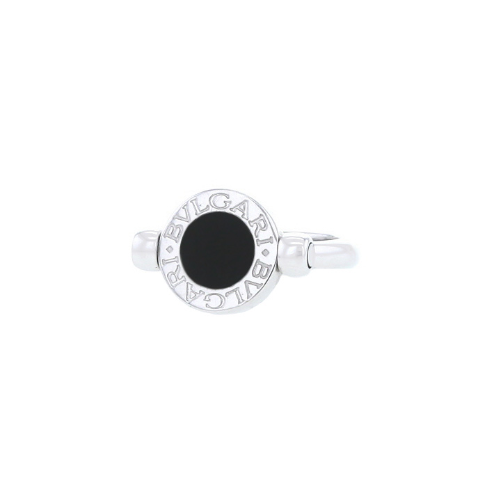 Twisted Bulgari Bulgari ring in white gold,  diamonds and onyx - Detail D1