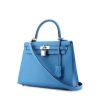 Hermes Kelly 25 cm handbag in blue Mysore leather - 00pp thumbnail