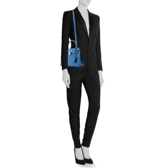 Borsa Hermes Kelly 25 cm in pelle Mysore blu - Detail D2