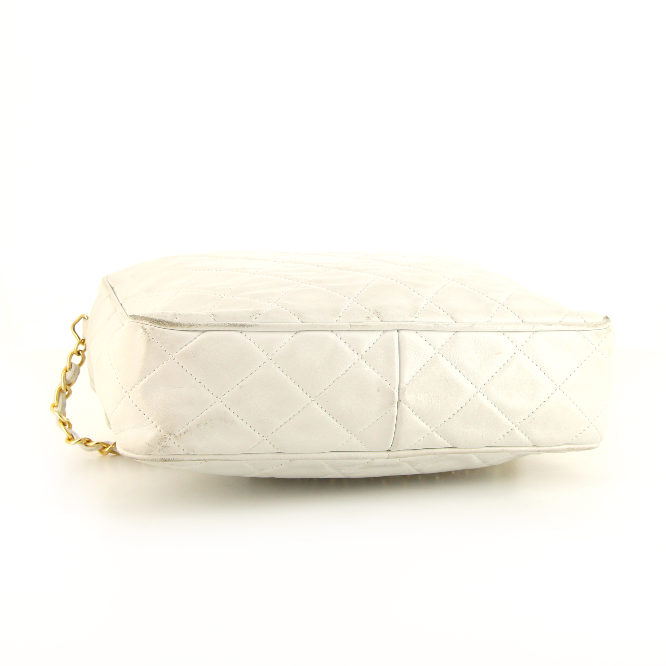 Sac bandoulière Chanel Vintage en cuir matelassé blanc - Detail D4