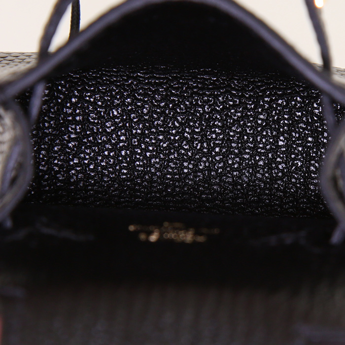 Sac Hermès Kelly Twilly bag charm en lézard noir et soie multicolore - Detail D1