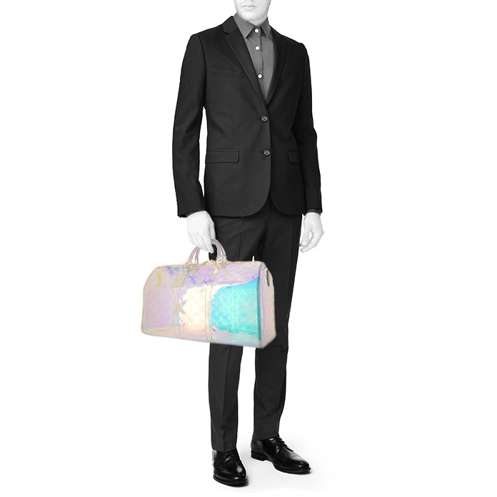 Sac de week end Louis Vuitton Keepall Editions Limitées en vinyle dégradé transparent - Detail D1