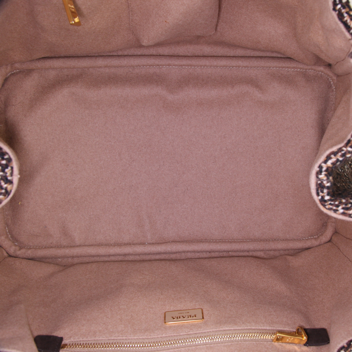 Shopping bag Prada Canapa in tweed beige e nero - Detail D3