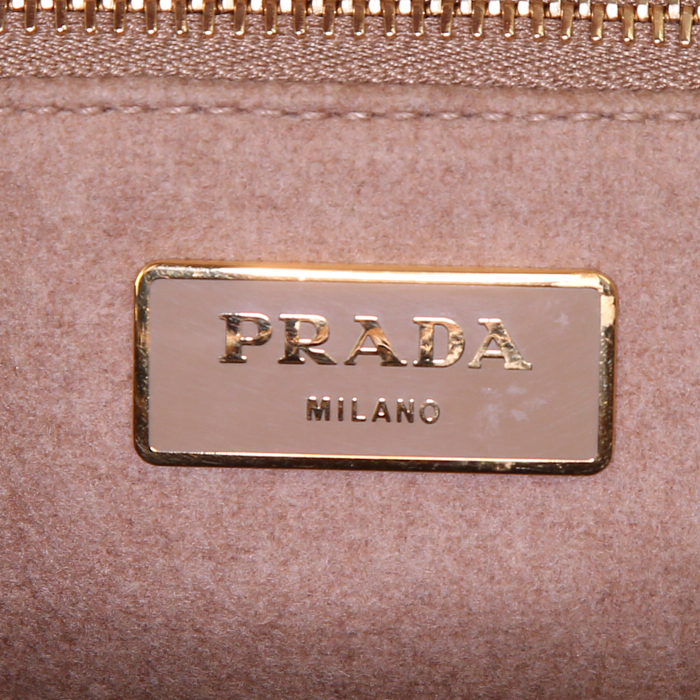 Prada Canapa shopping bag in beige and black tweed - Detail D4