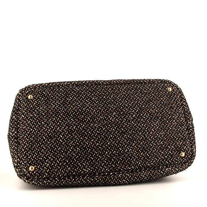 Prada Canapa shopping bag in beige and black tweed - Detail D5