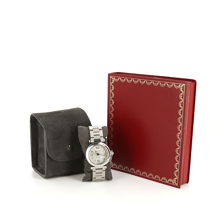 Cartier Pasha watch in stainless steel Ref:  2377 Circa  1990 - Detail D2