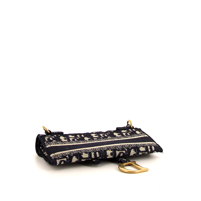 Pochette-ceinture Dior Slim Saddle en toile monogram bleue et beige - Detail D4