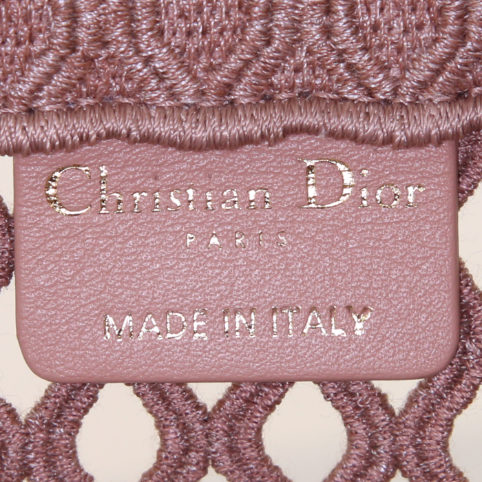Shopping bag Dior Book Tote modello piccolo in tela beige rosato con motivo forato - Detail D3