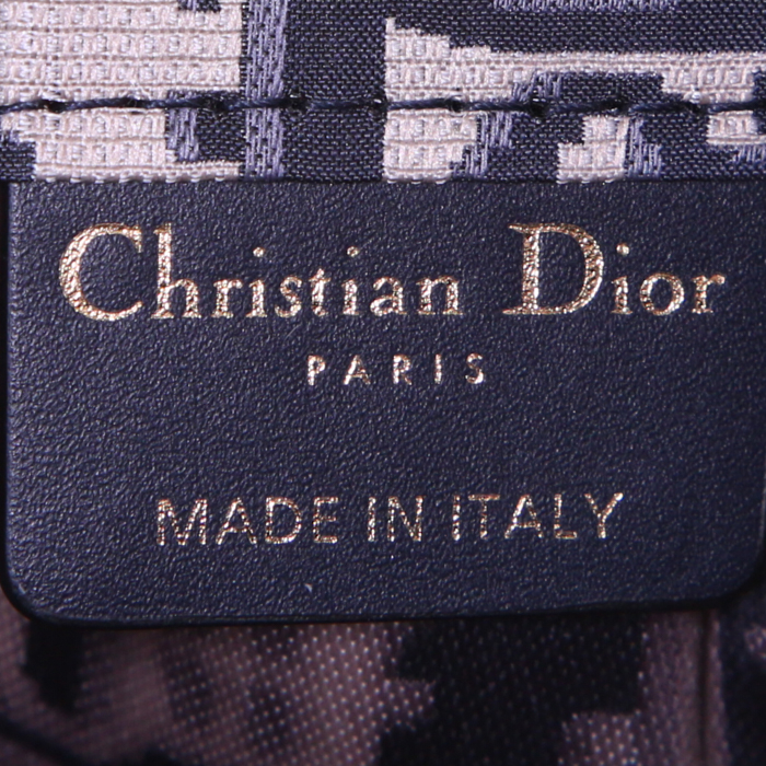Sac à main Dior Net Bag en toile monogram Oblique bleue et raffia - Detail D3
