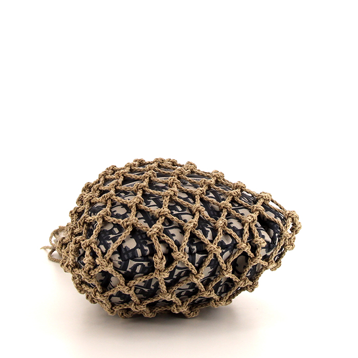 Dior Net Bag handbag in blue monogram canvas Oblique and raphia - Detail D4