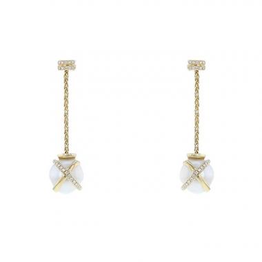 Fred Baie des Anges pendants earrings in yellow gold,  pearls and diamonds Fred Baie des Anges pendants earrings in yellow gold,  pearls and diamonds