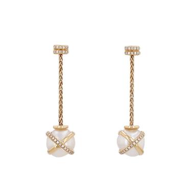 Fred Baie des Anges pendants earrings in yellow gold,  pearls and diamonds