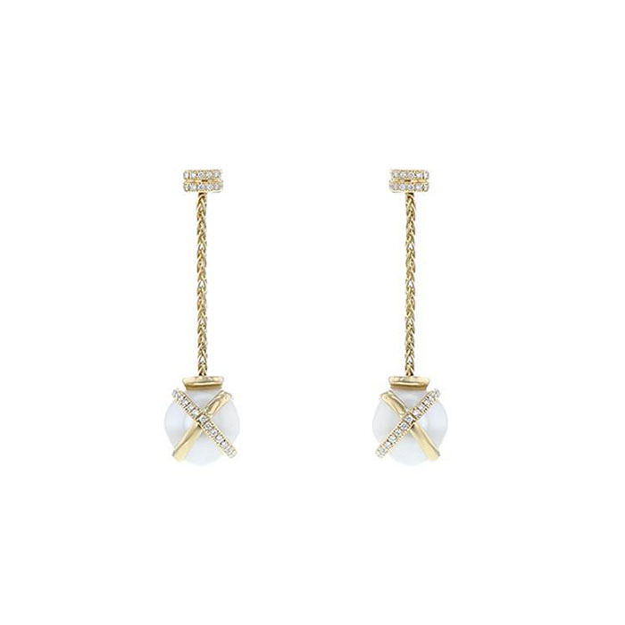 Fred Baie des Anges pendants earrings in yellow gold,  pearls and diamonds - 00pp