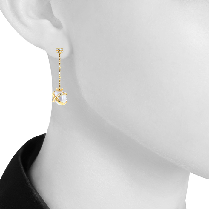 Pendientes colgantes Fred Baie des Anges en oro amarillo,  perlas y diamantes
