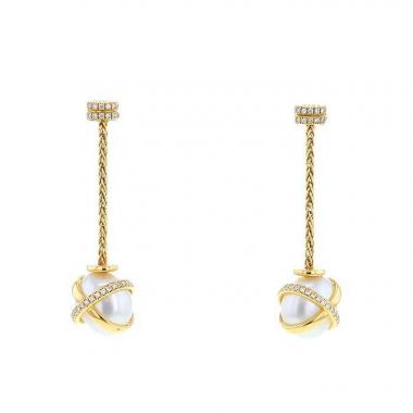 Pendientes colgantes Fred Baie des Anges en oro amarillo,  perlas y diamantes