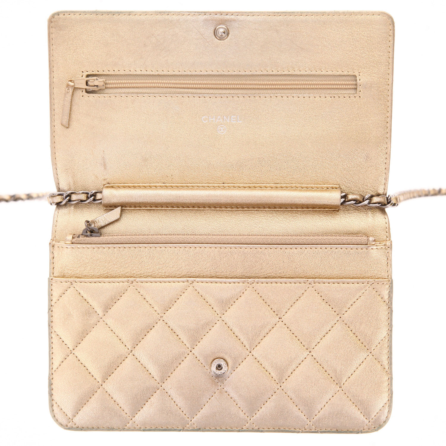 Bolso bandolera Chanel  Wallet on Chain en cuero acolchado dorado - Detail D3