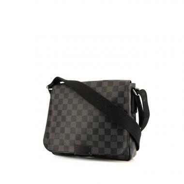 Borsa a tracolla Louis Vuitton Messenger in tela a scacchi grigio Graphite e pelle nera