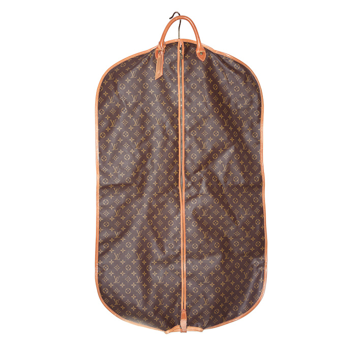 Porta abiti Louis Vuitton Porte-habits in tela monogram marrone e pelle naturale - Detail D2
