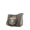 Shopping bag Chanel Deauville in tela grigia e pelle nera - 00pp thumbnail