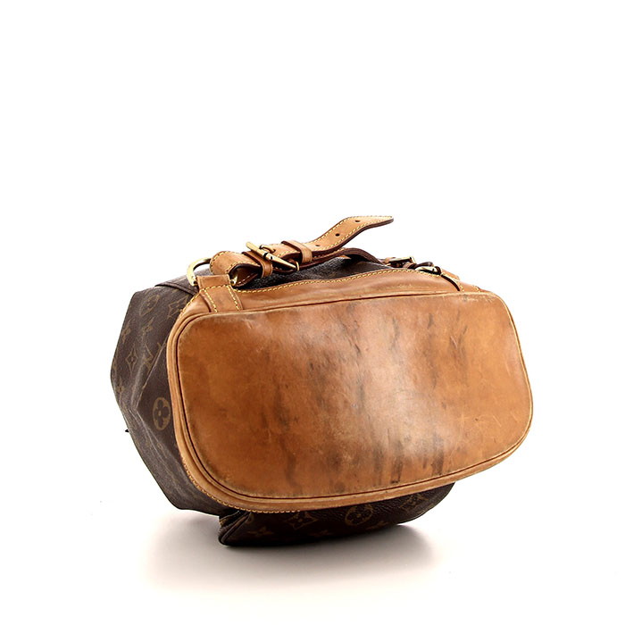 Zaino Louis Vuitton Montsouris modello medio in tela monogram marrone e pelle naturale - Detail D4