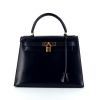 Hermes Kelly 28 cm handbag in navy blue box leather - 360 thumbnail