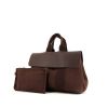 Hermès Valparaiso small model handbag in brown leather and brown canvas - 00pp thumbnail