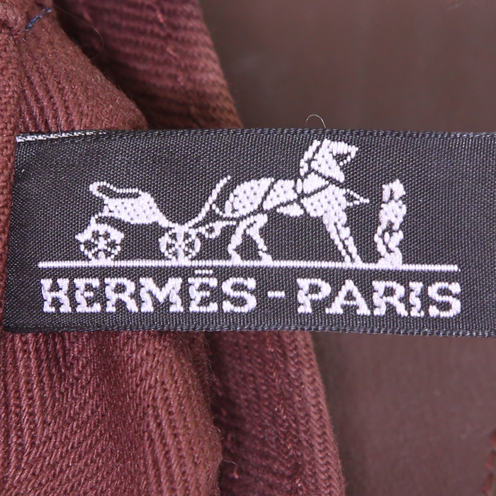 Hermès Valparaiso small model handbag in brown leather and brown canvas - Detail D3