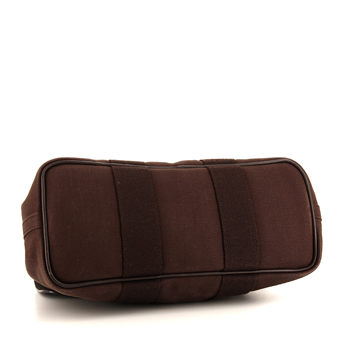 Hermès Valparaiso small model handbag in brown leather and brown canvas - Detail D4