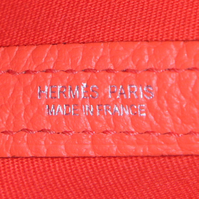 Hermes Garden Party shopping bag in Poppy orange canvas and Poppy orange togo leather - Detail D3