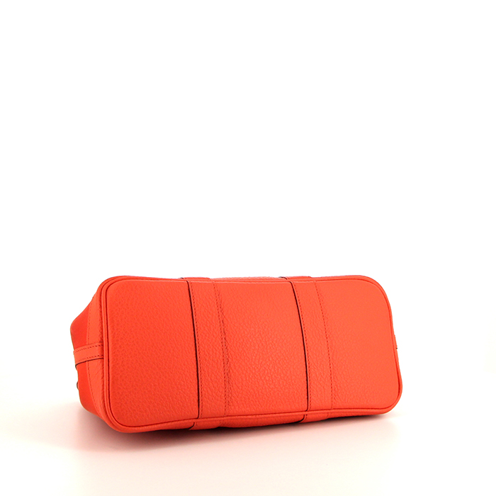 Hermes Garden Party shopping bag in Poppy orange canvas and Poppy orange togo leather - Detail D4