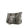Shopping bag Chanel Deauville modello medio in tela grigia e pelle nera - 00pp thumbnail