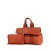 Hermès Valparaiso small model handbag in orange leather and orange canvas - 00pp thumbnail