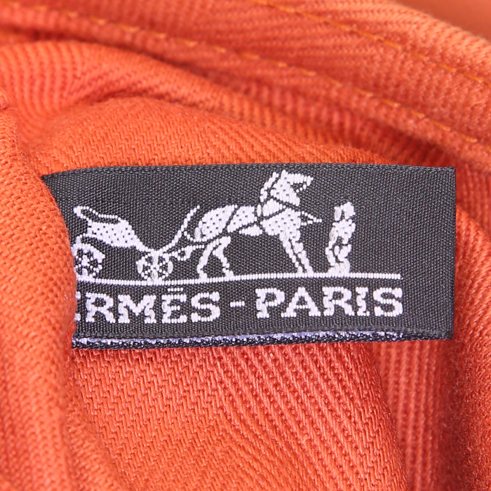 Hermès Valparaiso small model handbag in orange leather and orange canvas - Detail D3