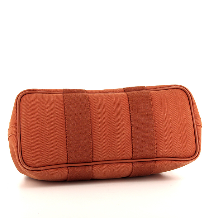 Hermès Valparaiso small model handbag in orange leather and orange canvas - Detail D4