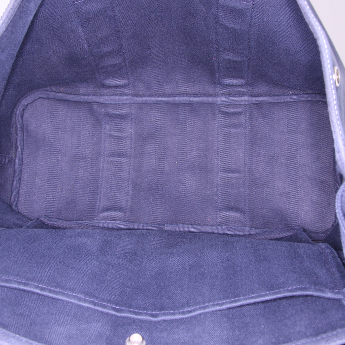 Borsa da viaggio Hermès Valparaiso in tela blu e pelle blu - Detail D2