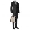 Shopping bag Hermès Etriviere - Belt in tela beige e nera e pelle marrone - Detail D1 thumbnail