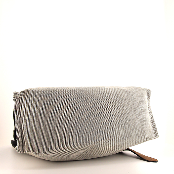 Sac cabas Hermès Etriviere - Belt en toile beige et noire et cuir marron - Detail D5