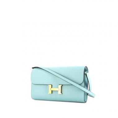 Sac bandoulière Hermès Constance Long To Go en cuir epsom bleu-ciel