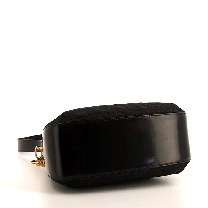 Bolso de mano Dior Vintage en lona cannage y charol negro - Detail D4