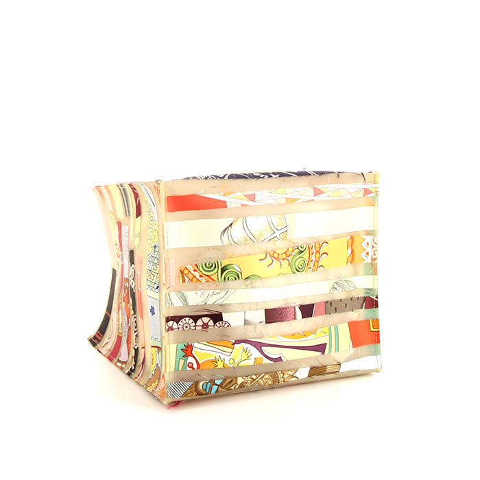 Hermès Cas du Sac small model handbag in off-white synthetic fabric and multicolor silk - Detail D4