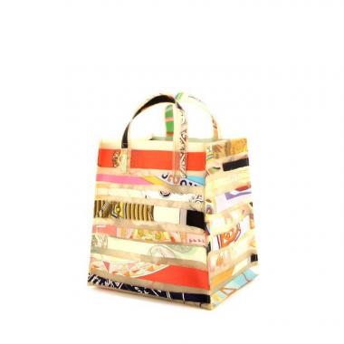 Bolso de mano Hermès Cas du Sac modelo pequeño en material sintético blanquecino y seda multicolor