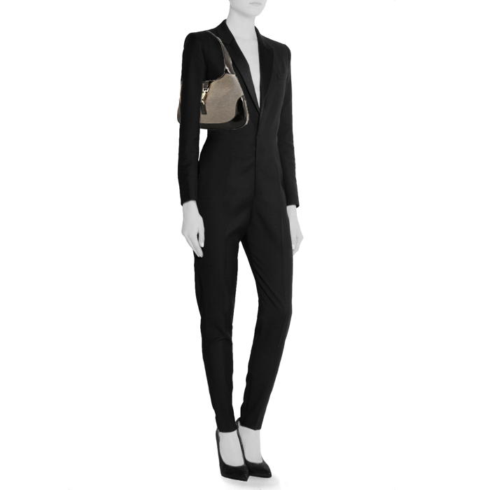 Gucci Jackie en toile grise et cuir vernis noir  - Detail D1