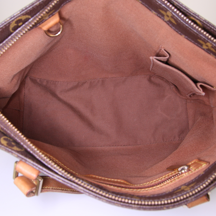 Sac cabas Louis Vuitton Piano en toile monogram enduite marron et cuir naturel - Detail D3